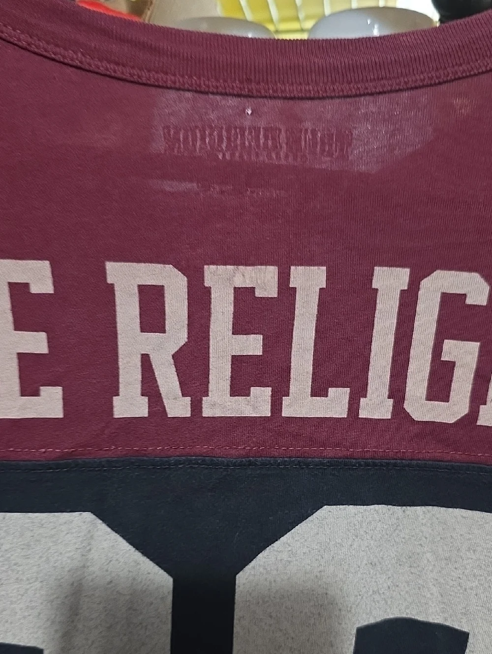 True Religion Two-Tone 'TRUE' Logo Tee - Black and Burgundy